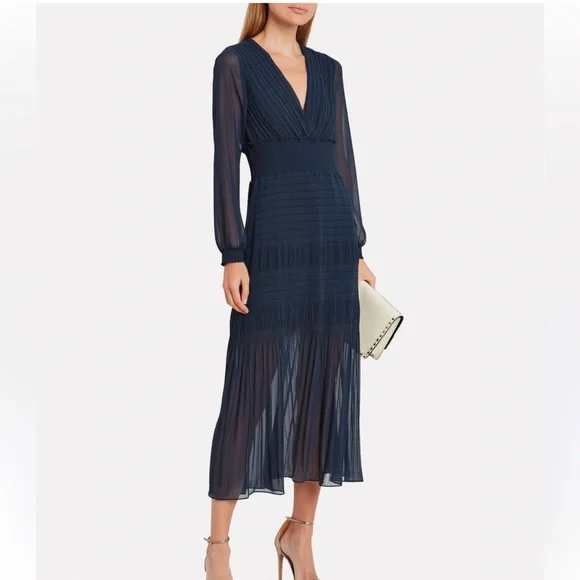 intermix kiko pleated silk chiffon dress INTERMIX Dress Womens 6 Black Floral Silk Chiffon Maxi Long Sleeve Boho